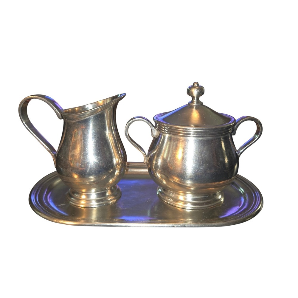 Arte Italica Marinoni Caffe Tray Cream & Sugar Set Pewter 95 Handcrafted Italy